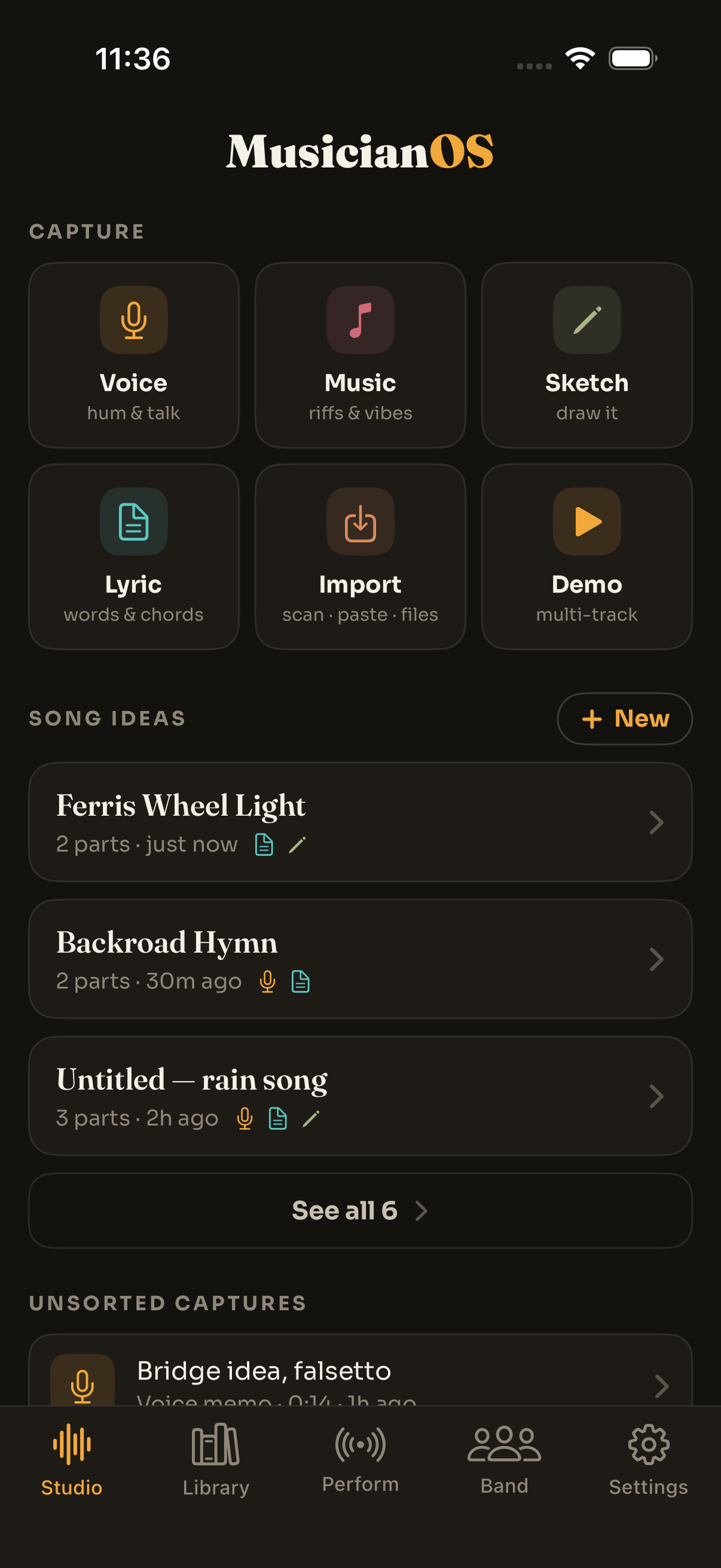 MusicianOS Studio screen