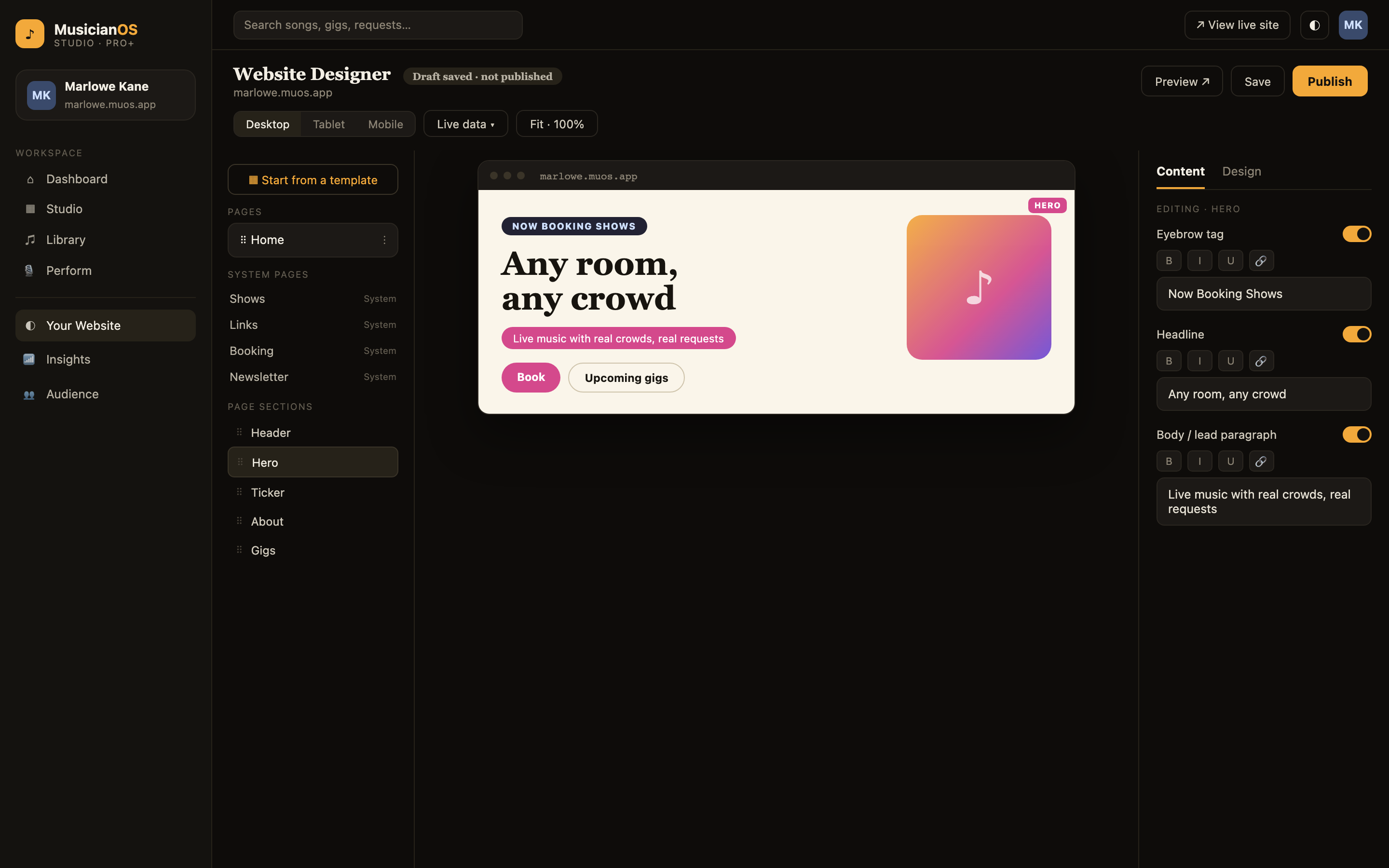 MusicianOS — Website Designer