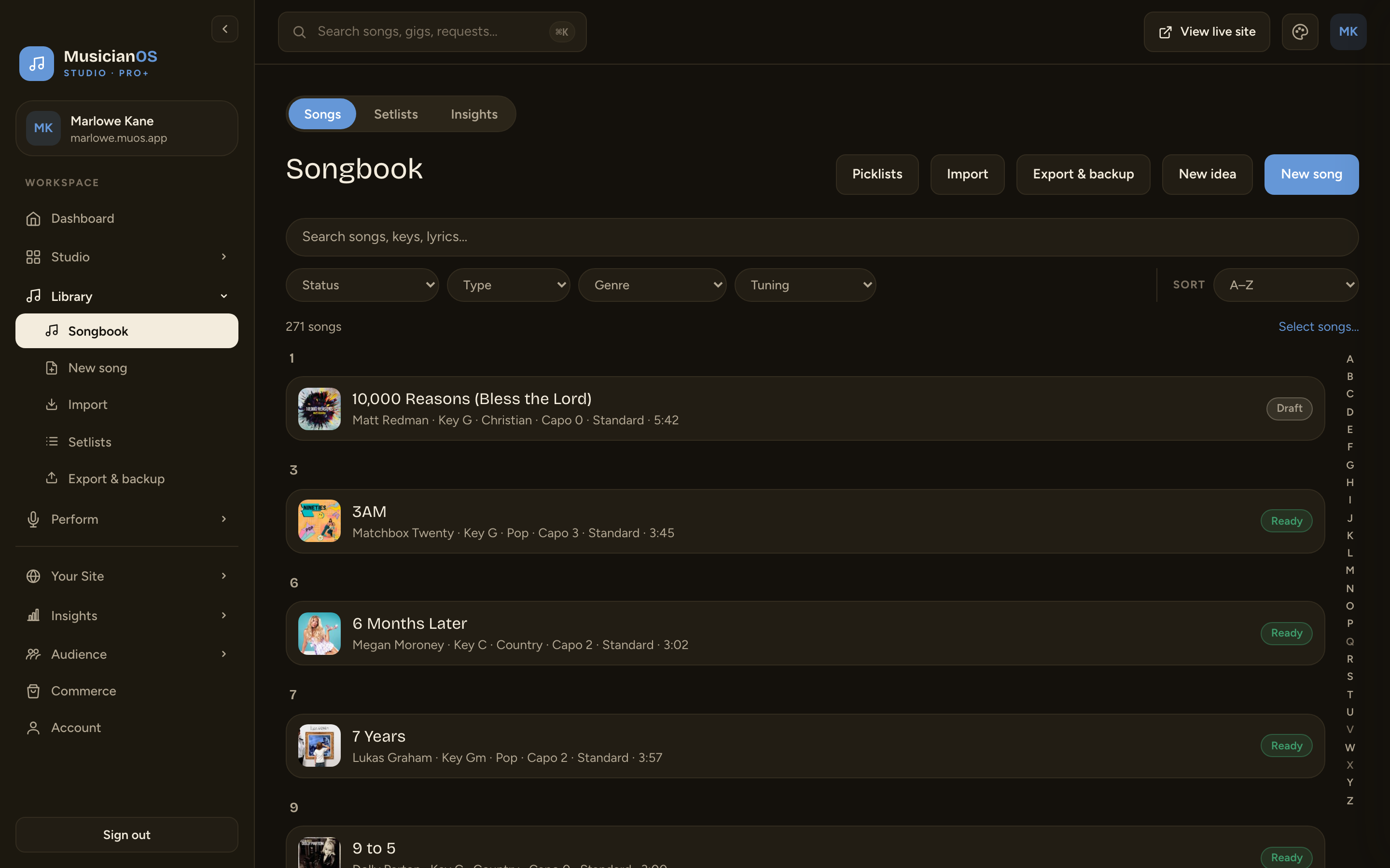 MusicianOS — Your library in a browser